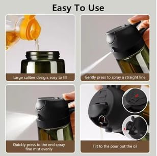 Olive Oil Sprayer for Cooking, 16oz Glass 2-in-1 Oil Dispenser, Black