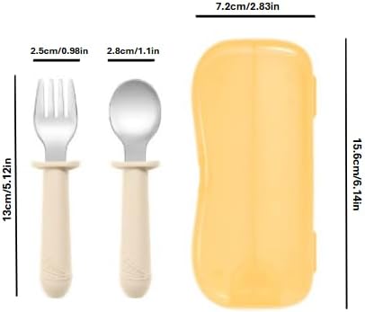 Stainless Steel and BPA Free Silicone Fork and Spoon Set with Travel Case for Baby/Toddler, 6+ Months, 3 Pieces, Color: Blush