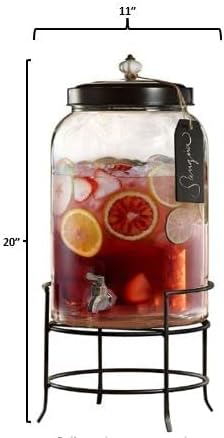 Style Setter Franklin Glass Beverage Dispenser, 3 Gal, Metal Stand, Clear
