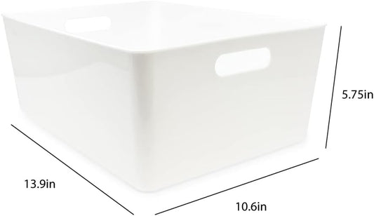 Isaac Jacobs 3-Pack XL White Storage Bin (13.9” x 10.6” x 5.75”) Set w/Cut-Out Handles, Plastic Organizer, Multi-Use, Home, Office, Pantry, Closet, Kitchen