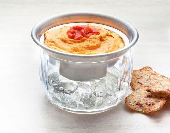 Dip Bowl On Ice- Chip and Dip Serving Set - Stainless Steel Chilled Serving Dish with 22 oz. Acrylic Ice Bowl - Perfect for Cold Shrimp, Guacamole, Dips