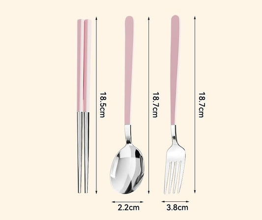 Cute Strawberry Bear 304 Stainless Steel Utensil Set with Travel Case – Portable Reusable Chopsticks, Spoon & Fork in Plaid Storage Box, for School Lunch, Camping, Travel(Pink)