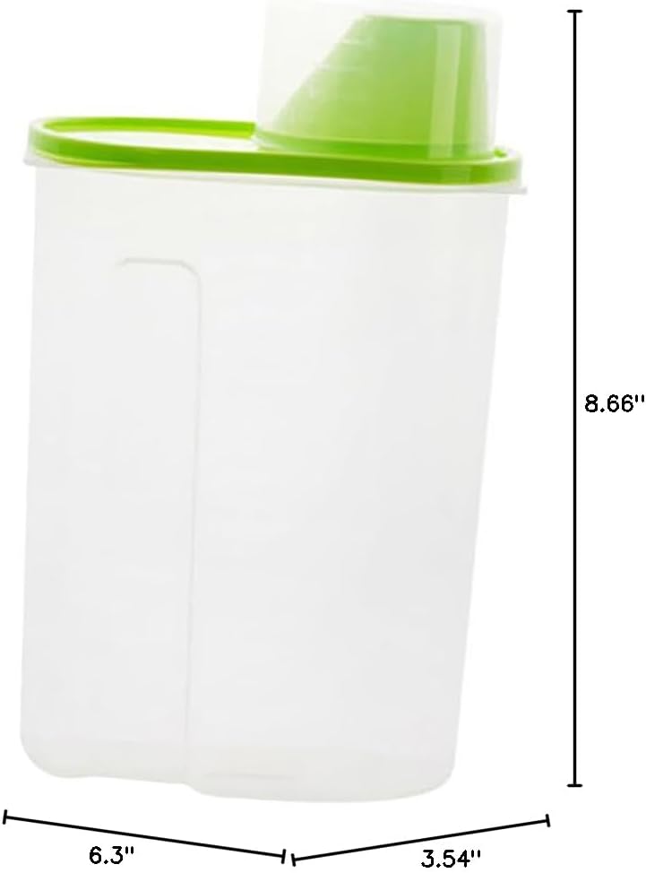 UKCOCO Clear Airtight Food Storage Container with Pour Spout and Measuring Cup Large Green Plastic Cereal Keeper for Rice Grains Beans Nuts Pantry Organization and Dampproof