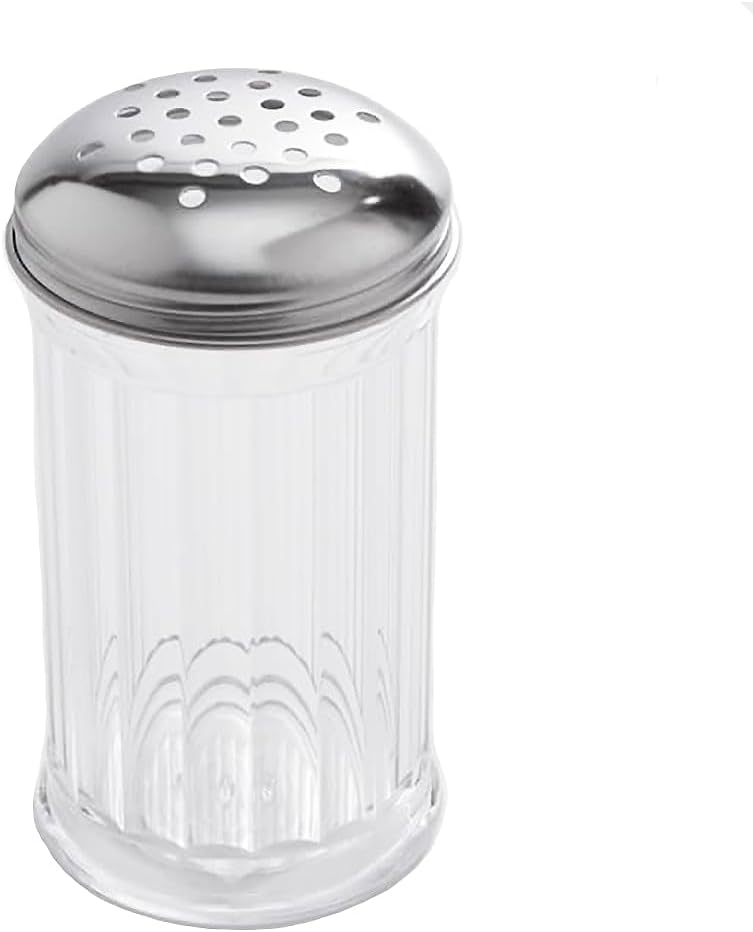 American Metalcraft SAN312 - 12 oz. Clear SAN Plastic Shaker With Stainless Steel Perforated Lid - 3 in Diameter 5-3/8 in Height – Compact, Clear Plastic Dispenser