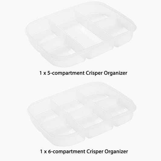 Divided Vegetable Tray with Lid,5 Compartments + 6 Compartments Snack Box - Clear Refrigerator Organizer - Plastic Food Storage Containers for Snacks, Fruits, Vegetables, Salads and Meat(4Pcs