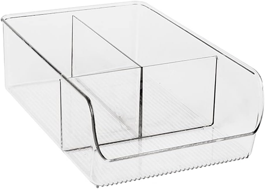 Clear Organizer Bins with Removable Dividers for Snacks Bag Sugar Packets Seasoning Packets Spice Packets Pouches