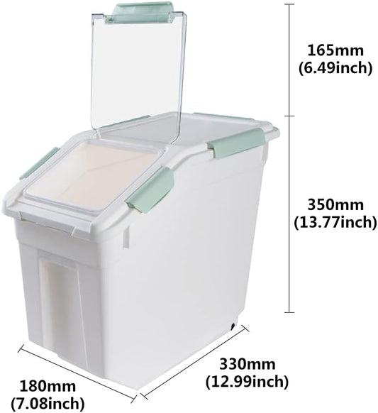 Airtight Flour Storage Container 25 lb Rice Storage Container with Wheels Seal Locking Lid, Food Containers with Measuring Cup& Scoop for Flour, Rice, Grain(Cyan)
