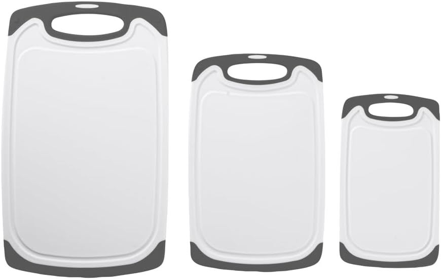 Restaurantware Cutting Board Set 15.7 x 9.6 x 1.1 Inches Plastic, Non-Slip Reversible Chopping Board Knife-Friendly Food Prep Board White