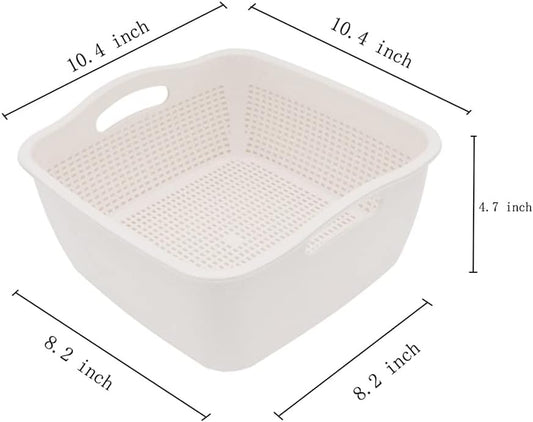 SoarRokt 2-in-1 Kitchen Colander Food Strainer Bowl Sets,Multifunction Large Plastic Washing Bowl and Strainer (white) (A18)