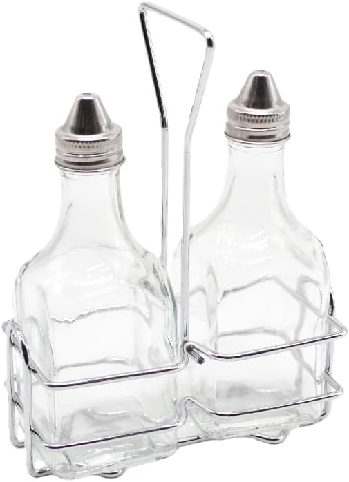 KALDEWEI 1 Pack Caddy Holder Rack for 6oz 180ml Oil & Vinegar Glass Cruet with Stainless Steel Screw-On Lid, Tabletop Square Shape Bottle Dispenser
