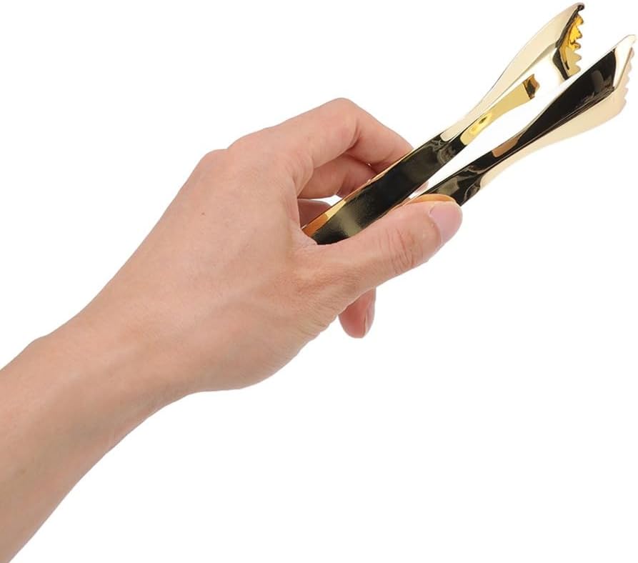 Thickened Stainless Steel Ice Tongs – Non-Slip Grip Buffet Clip Food Tweezers for Home Kitchen Coffee Bar Use, Golden Sugar Cube Tweezers