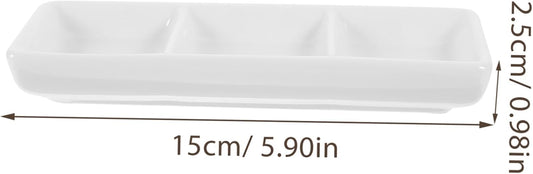 Small Relish Dish Serving Tray White Ceramic Rectangular Tray for Sauce Salsa Dressing