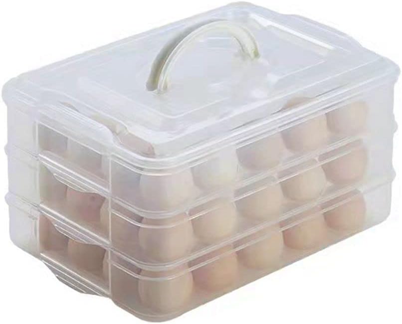 Deviled Egg Tray with Lid, 2-Layer, Stackable Egg Carrier Holder for Refrigerator, Camping Food Storage Container with Handle, Large, 40 eggs(transparent)