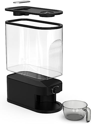 25lb Black Rice Dispenser, Measuring Cup & Sponge. Airtight Grain, Bean & Rice Container. NEW Clear Black Design. Easy To Use Grain Dispensing Storage Container For Kitchen