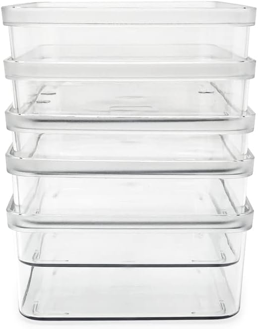 Isaac Jacobs 2-Pack Square Clear Storage Bins (10” L x 10” W x 6.1” H) w/Cutout Handles, Plastic Organizer for Home, Office, Kitchen, Fridge/Freezer, Bathroom, BPA Free, Food Safe (2-Pack, Square)