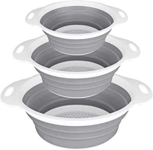 QiMH Collapsible Colander Strainer Set of 4-1 PC 6 Quart Expandable 2 PC 4 Quart(1 gal) and 1 PC 2 Quart(0.5 gal) - BPA Free & Dishwasher-safe Silicone Kitchen Foldable Strainer for Pasta, Veggies