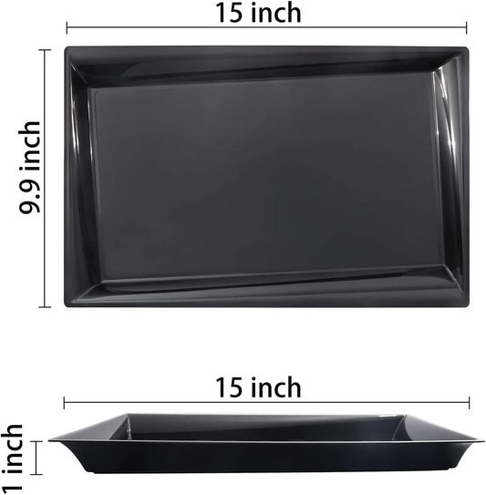 Supernal 12 Pack Black Plastic Serving Trays, 15"x10" PlasticTrays, Plastic Fast Food Tray, Heavy Duty Platters, Disposable Serving Party Platters Black,Party Serving Trays