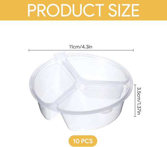 10 Pcs 3 Compartment Snack Container, Reusable Snack Containers With Lids, Transparently Portable Three-Compartment Dipping Sauce Box For Dips, Condiment, Fruits