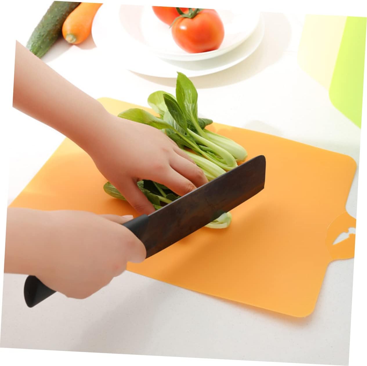 4pcs Flexible Cutting Board Non-slip Textured and Kitchen Mats for Easy Food Transfer for Chopping Fruits Meat Vegetables and Fish Includes Blue Green Beige and Orange