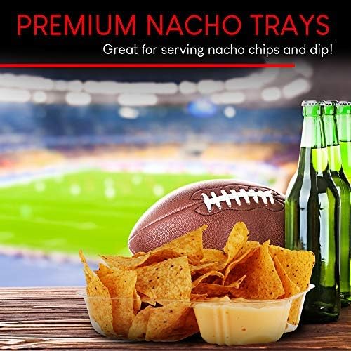 12oz Plastic Nacho Trays (100 Pack) Small Disposable Tray for Nachos & Cheese Dip, Concession Stand Supplies, Movie Night Snacks for Kids, Carnival Party Decorations, Food Boats, Snack Containers…