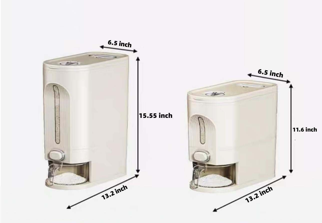 IEEK 25 Lbs Rice Dispenser, Large Cereal Dry Food Storage Containers with Measuring Cup and Lid,Moisture Proof Airtight Food Dispenser Bucket for Rice,Corn,Coffee Bean,Grain,Soybean and Oatmeal,White