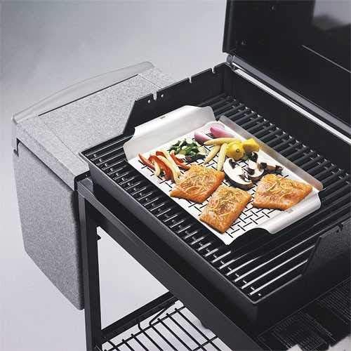 Weber Grill Pan – Durable Stainless Steel Pan for Small or Delicate Foods, 1/8" Slits for Drainage, Wide Carry Handles - Grill Accessory