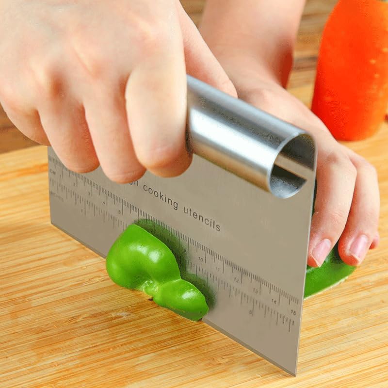 RUPOHIU Dough Scraper for Baking, Stainless Steel Bench Scraper with Measuring Scale - Pizza Cutter, Pastry Chopper for Bread, Cake and Dough, Food Scraper Tool