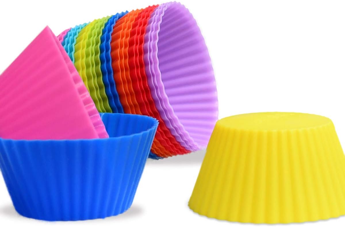 24 Pack Silicone Baking Cups Reusable Muffin Liners Non-Stick Cup Cake Molds Set Cupcake Silicone Liner Standard Size Silicone Cupcake Holder Silicon Cups for Baking Bpa Free (4 Colors)