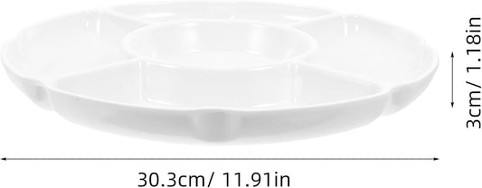Kichvoe 12 Inch Five-Compartment Melamine Divided Serving Tray for Appetizers Snacks Fruits Nuts Party Platter