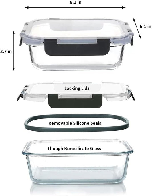 5 Pack 37oz Large Glass Food Storage Containers with Lids, Lunch Meal Prep Containers Boxes with Leak Proof Lids for Oven Freezer Microwave, Dishwasher Safe
