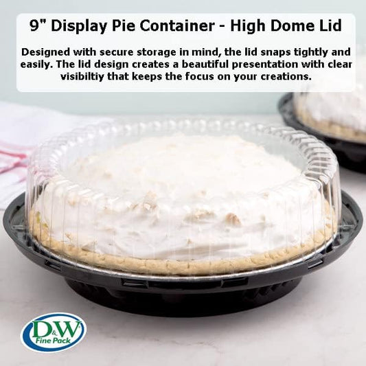 KitchenDance D & W Finepack Disposable Pie Carrier with High Dome Plastic - 9 Inches Reusable Pie Container for Creme Pies, Fancy pies - Perfect for Storing, Serving, Displaying Creations - WJ43, 10 Count
