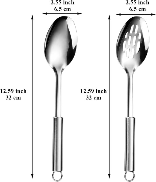 Cooking Spoons Set, ReaNea Stainless Steel Kitchen Solid Slotted Spoon, Cooking Utensils Set, Mixing, Serving, Stiring Large Spoons, Gifts for Home, Restaurant