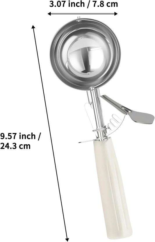 Portion Scoop - Disher, Cookie Scoop, Food Scoop - Portion Control - 18/8 Stainless Steel, White Handle (#6 / 5oz)