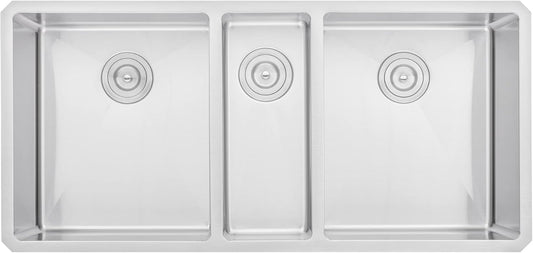 42 in. x 20 in. x 10 in. 16-Gauge Stainless Steel Undermount Triple Bowl Kitchen Sink with Collapsible Colander Set and Strainer
