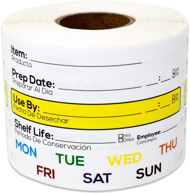 600 Shelf Life Food Rotation Labels, 2" x 3" Write On Meal Prep Date Labels for Container Food Service Stickers, 2 Rolls of 300