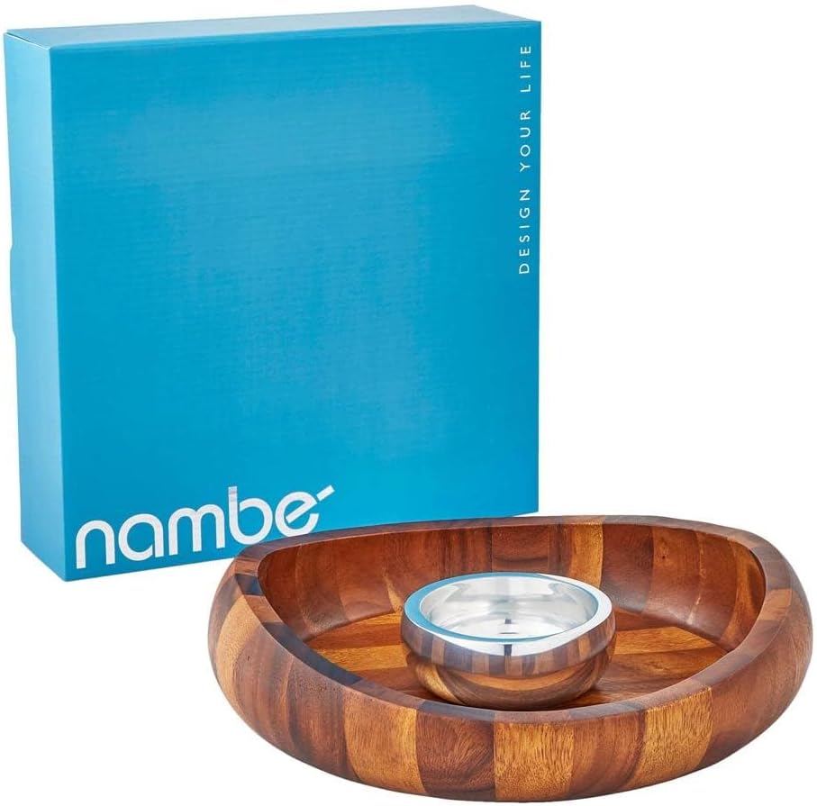 nambe Butterfly Collection Chip & Dip Serving Tray and Bowl | 2-Piece Set | Metal Dip Bowl for Salsa and Guacamole | Large Party Platter for Vegetables, Snacks, or Chips | 16-Inch