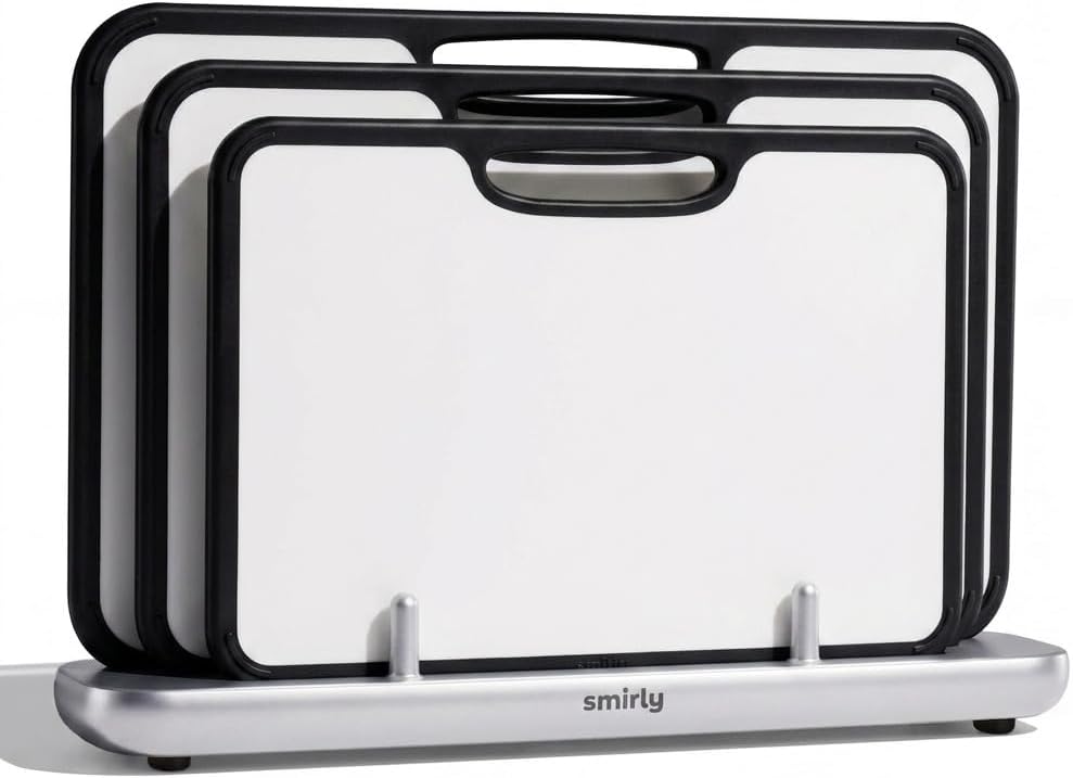 SMIRLY Titanium Cutting Board for Kitchen, Double Sided Chopping Board Set with Holder, Pure Titanium, 3 Pack (Silver)