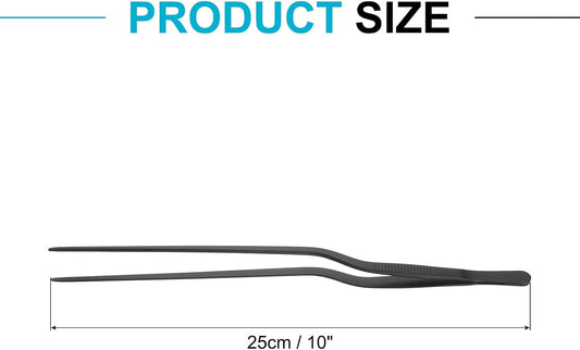 uxcell Kitchen Tweezers Stainless Steel, 10 Inch Food Tongs Fine Cooking Tweezers Set Extra-Long Tweezer Tongs for Cooking Grill Baking BBQ, Black Clip