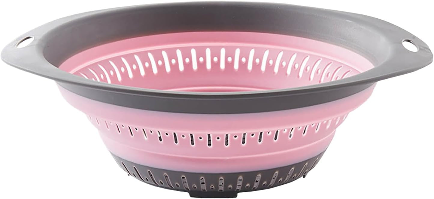 Collapsible Kitchen Colander and Strainer Set - Round Folding Food Strainer, Space-Saving Silicone Colander for Pasta, Vegetables & Fruits, Dishwasher-Safe Colander, Easy Storage Colander for Kitchen