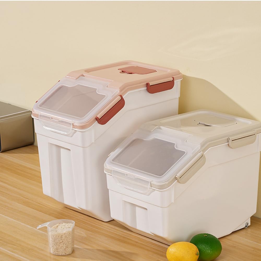 Large Flour Storage Container Bin 50lb, 2Pack Airtight Rice Storage Containers with Wheels Seal Locking Lid, BPA Free with Measuring Cup&Scoop for Flour, Rice, Grain(Blue)