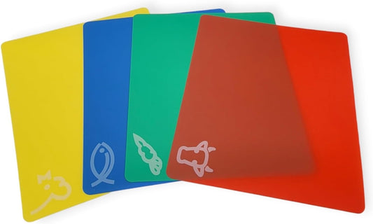 Handy Housewares 4pc Flexible Cutting Mat Set - Veggie, Fish, Beef and Poultry Cutting Mat Set, 11.75 x 9.75 Inches (1 Set)