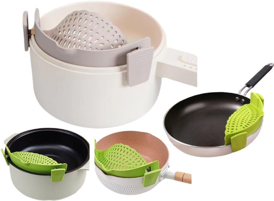 Cooking Tools for Kitchen/A Clip-on Silicone Strainer Purple Pots and Pans Set/Unique Gifts for Cooks/Gifts for Mom Useful/Cooking Gifts for Women (Grey), large, KIER-1, Gray