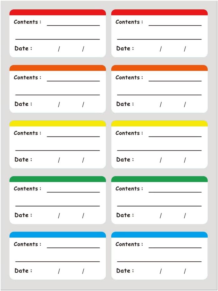 100Pcs Removable Food Storage Labels Paper Self Adhesive Stickers Colorful Refrigerator Freezer Labels 2.36x1.18 Inch Waterproof Rectangle Decals with Contents Date Easy Clean