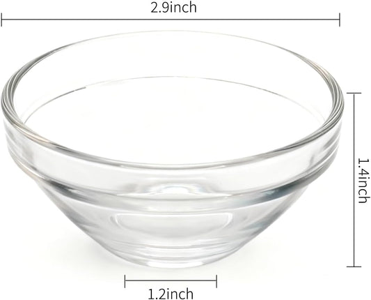 Patty Both Mini Glass Bowls, 3in 2.5oz Small Prep Bowl, 10 pcs Stackable Pinch Bowls for Dipping Spices Sauce