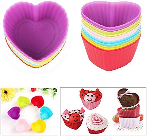 Heart Silicone Baking Cups, Heart Molds Love Cupcake Liners Large Resusable Muffin Cups, 30 Packs(Rainbow Colors)
