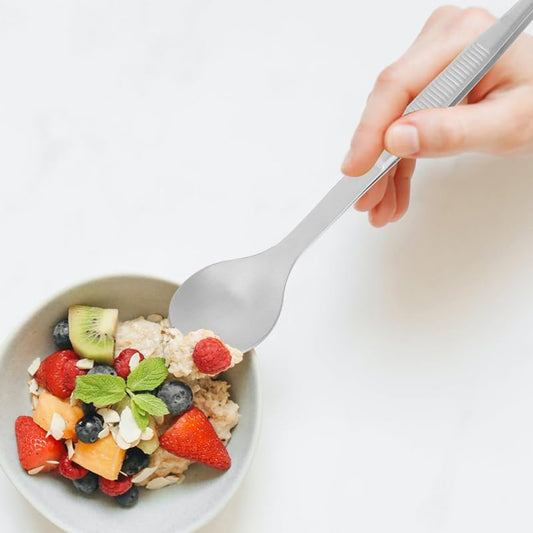 2Pcs Stainless Steel Chef Tasting Spoon and Tweezers Multi-Use Culinary Tool for Precise Flavor Testing and Elegant Cold Dish Plating 6.81In