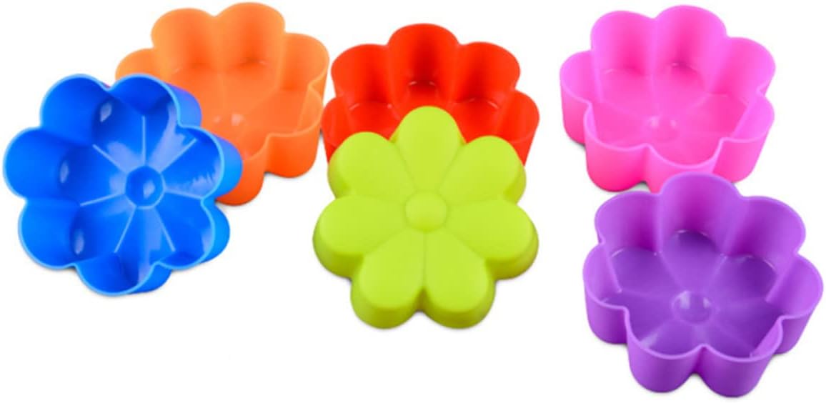 Reusable Silicone Baking Cups 6-Pack -Shaped Muffin Liners Non-Stick Mold for Cupcakes Pudding Jelly Oven Microwave Safe 2.63X2.63X0.98In