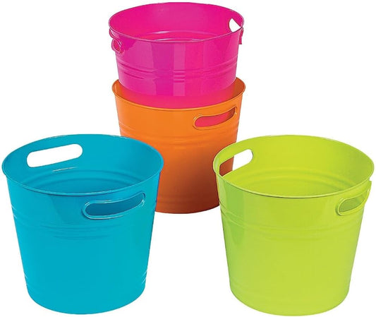Fun Express 9 1/2" x 8 1/2" Bright Colorful Plastic Bucket Assortment - 4 Pc., Great for Easter, Crafts, Classroom Storage and Sorting, and Home