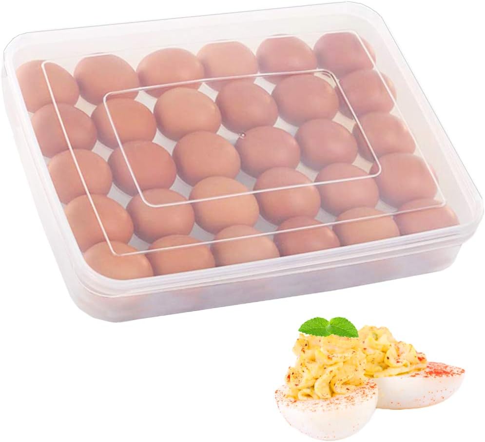 Covered Egg Holder for Refrigerator,30 Deviled Egg Tray with Lid,Plastic Egg Containers,Fridge Egg Dispenser Egg Storage Box
