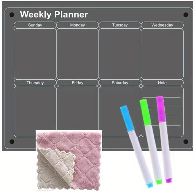 Acrylic Magnetic Dry Erase Board Calendar for Fridge, Clear Monthly and Weekly Meal Planner Whiteboard Refrigerator, Menu Board for Kitchen (Monthly Plan)